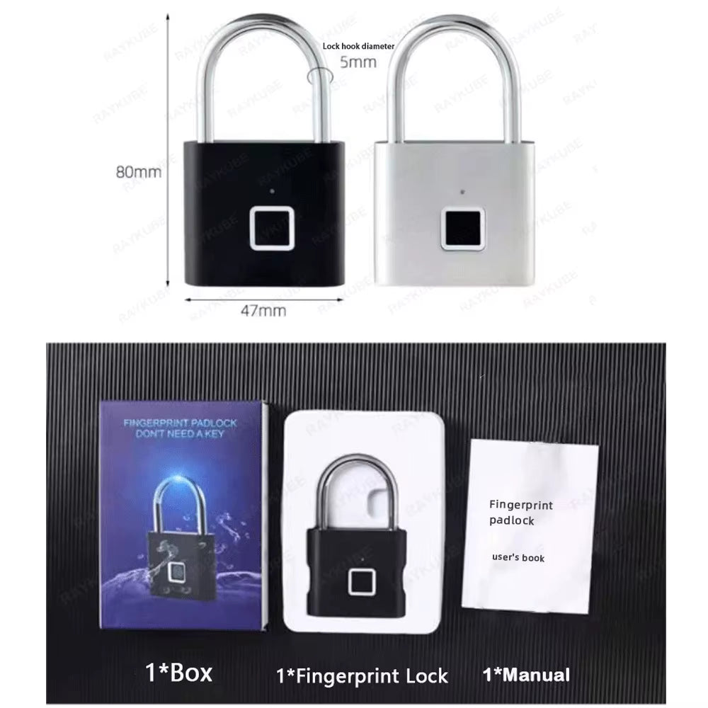 P2 Smart Fingerprint Padlock Waterproof Zinc Alloy Biometric Padlocks with Buit-In Rechargeable Battery