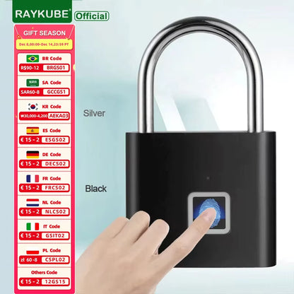 P2 Smart Fingerprint Padlock Waterproof Zinc Alloy Biometric Padlocks with Buit-In Rechargeable Battery